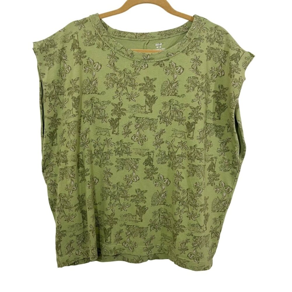 Aerie‎ Green Boxy Fit Oversized T-Shirt Toile Print Jungle Boho - Size Medium